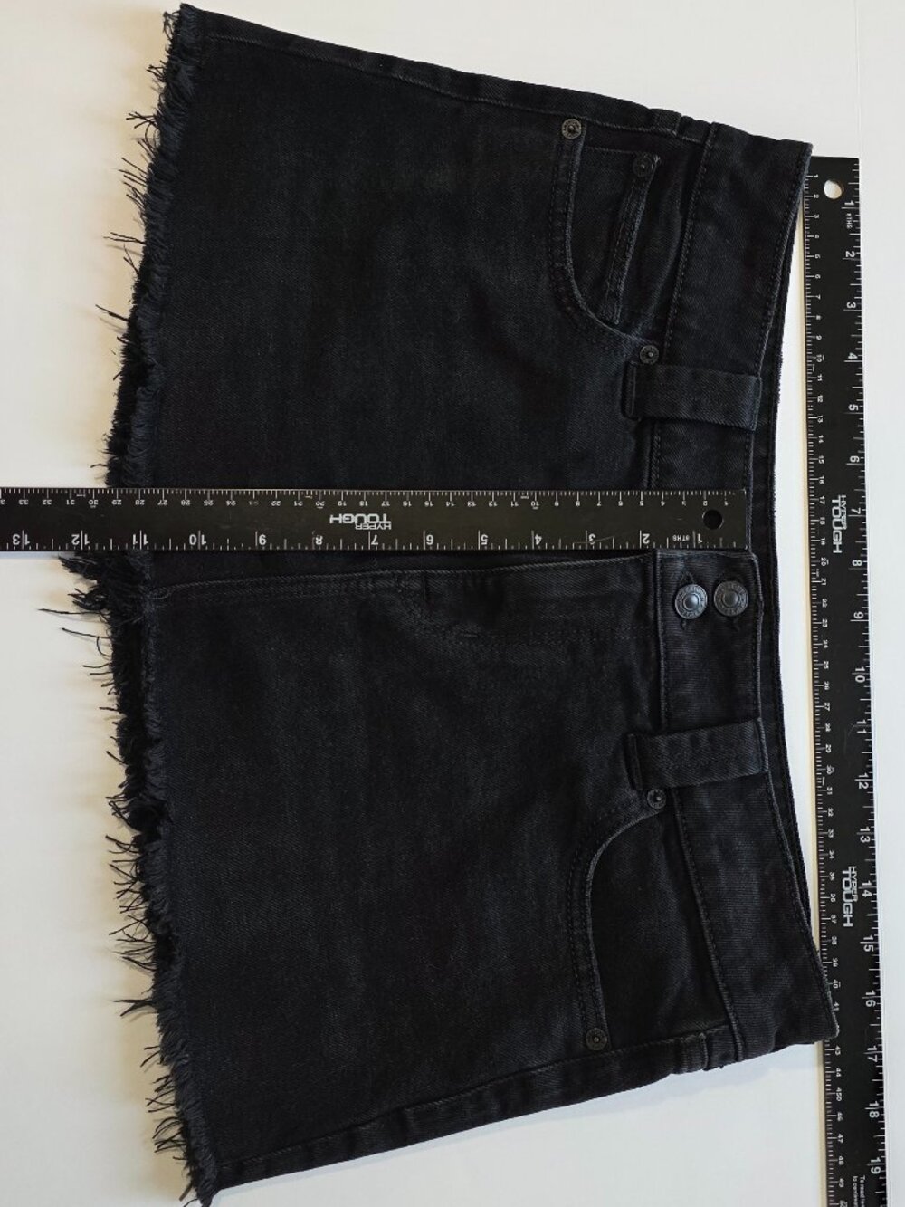 American Eagle Black Denim Raw Hem Micro Mini Skirt Size 8 - Picture 9 of 10